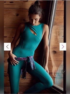 FP Movement by Free People Teal Sleeveless Cutout Jumpsuit Illuminate Onesie XL